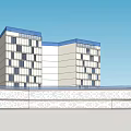 Modern Office Building With Glass Curtain Wall Green Roof And Geometric Facade