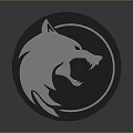 Stylized Wolf Head With Open Mouth In 3D Circular Black White Emblem