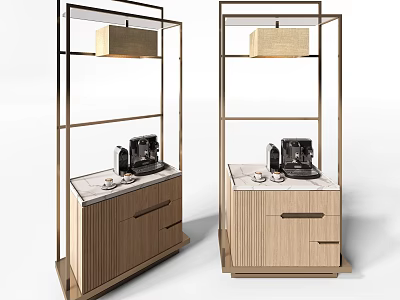 Modern Wooden Kitchen Sideboard With Coffee Machine And Storage Countertop Design 3d model
