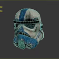 Detailed Blue White Weathered Clone Trooper Helmet With Distinctive Markings And Sci Fi Design