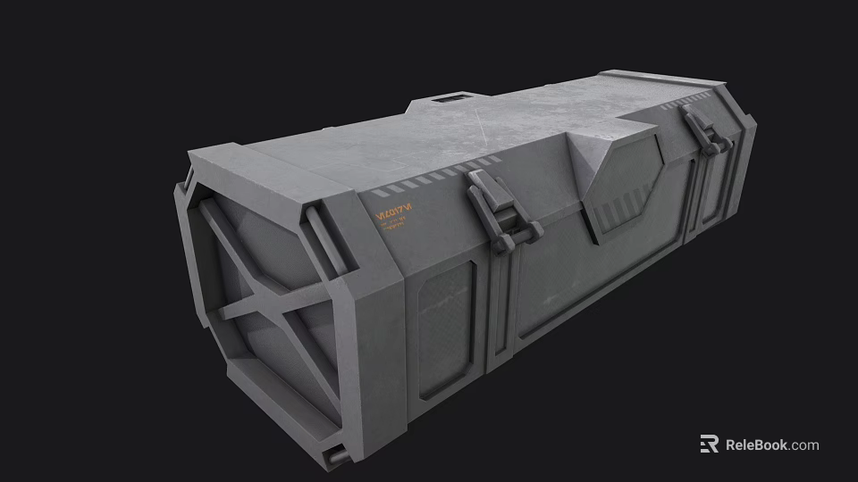 Cartoon Style Gray Supply Crate With Straps And Geometric Panels Design 3d model 