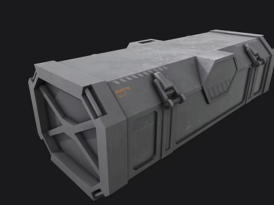 Cartoon Style Gray Supply Crate With Straps And Geometric Panels Design 3d model