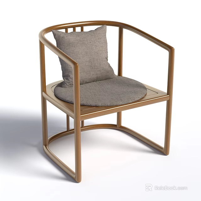 Modern Light Wood Leisure Chair With Gray Cushion And Pillow Design 3d model 