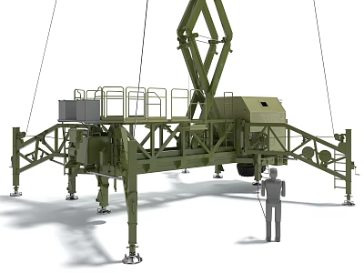 Large Green Industrial Mechanical Structure With Platform Lifting Mechanism And Human Figure For Scale 3d model