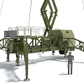 Large Green Industrial Mechanical Structure With Platform Lifting Mechanism And Human Figure For Scale