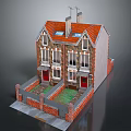 Semi Detached Villa With Red Roof Brick Exterior Two Doors And Front Garden