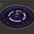 Cartoon Scene Round Blue Structure With White Ring Blue Blades Textured Surface And Glowing Center