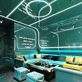 Modern KTV Interior Design With Comfortable Sofa Large Screen And Neon Lighting 3d model