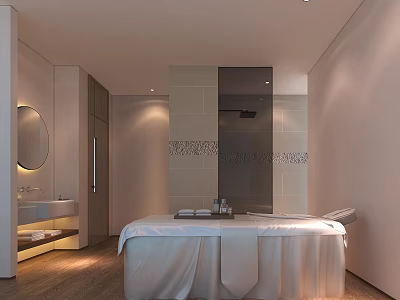 Modern SPA Sauna Room With Massage Bed Marble Walls And Ambient Lighting 3d model