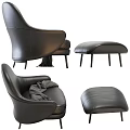 Luxurious Black Leather Accent Chair With Matching Ottoman And Wool Blanket