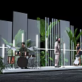 Elegant Floral Installation With Green Plants And Lighting For Stage Scene
