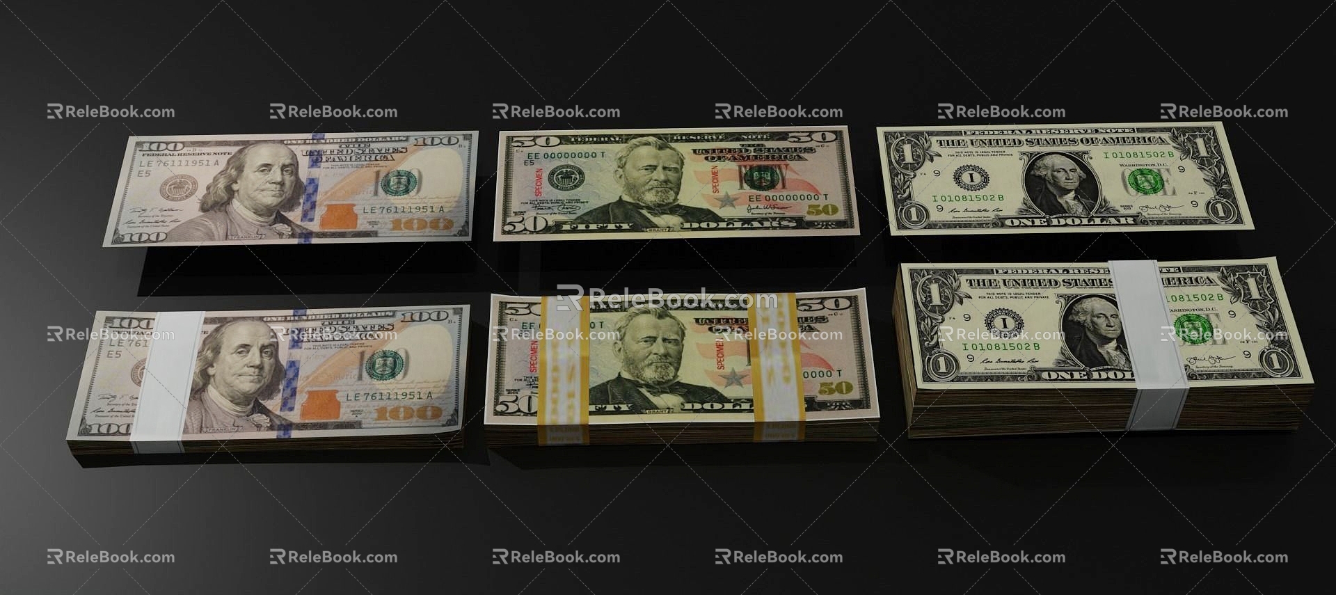 Modern Paper Money Banknote US Dollar RMB Cash Bank Currency 3d model