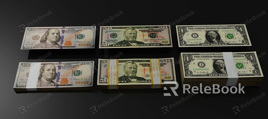 Modern Paper Money Banknote US Dollar RMB Cash Bank Currency model