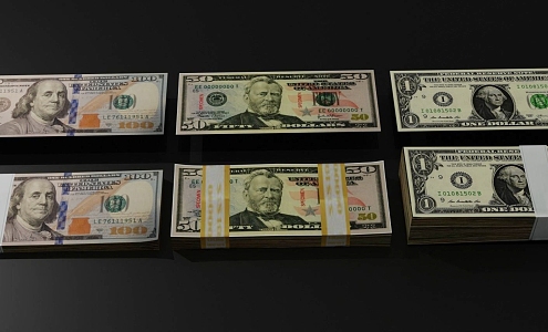 Modern Paper Money Banknote US Dollar RMB Cash Bank Currency 3d model