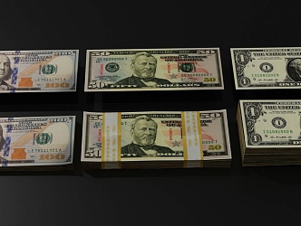 Modern Paper Money Banknote US Dollar RMB Cash Bank Currency 3d model