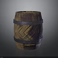 Vintage Wooden Barrel With Metal Hoops And Intricate Wood Grain Pattern