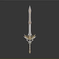 3D Rendered Decorative Sword Featuring Golden Silver Blade Ornate Hilt And Wing Accents