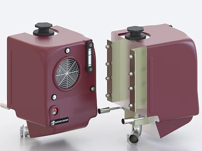 Red Industrial Equipment With Black Knobs Cooling Vents Metal Structure And Pipe Connections 3d model