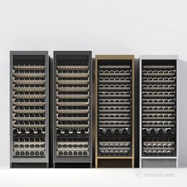 Modern Wine Cabinets In Black Gold White With Multiple Racks For Bottle Storage 3d model 