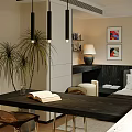 Modern Bedroom Interior With Comfortable Bed Pillows Nightstand Lamp Area Rug And Wall Art
