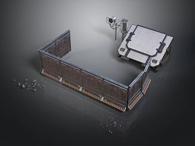Industrial Metal Fence Enclosure Structural Design With Mechanical Platform And Equipment 3d model