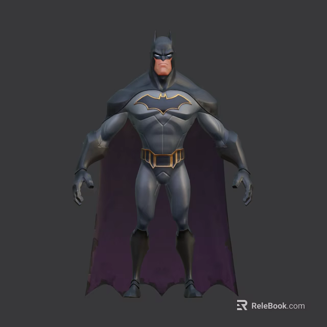 Batman Game Movie Character 3D Model With Dark Suit Cape And Yellow Belt 3d model 