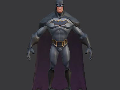 Batman Game Movie Character 3D Model With Dark Suit Cape And Yellow Belt 3d model