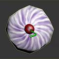 Delicious Cupcake With Purple Swirled Frosting And Red Cherry On Dark Surface