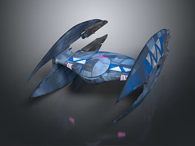 Sci Fi Spaceship Streamlined Design Blue Gray Color Wing Like Structures And Pink Accents 3d model