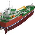 Red Hull Green Deck Cargo Ship Featuring Yellow Crane And Deck Equipment 3d model