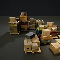 Neatly Stacked Various Wooden And Cardboard Boxes On Pallets In Storage Space