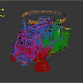 Green Custom Mechanical Truck With Yellow Warning Stripes Roof Equipment And Robotic Gadgets