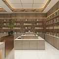Modern Store Interior Design With Wooden Decor Front Desk Display Shelves And Soft Lighting