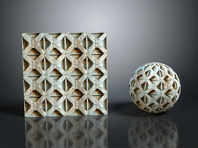 Geometric Decorative Objects With Square Panel And Spherical Sculpture Featuring Intricate Patterns 3d model