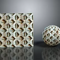 Geometric Decorative Objects With Square Panel And Spherical Sculpture Featuring Intricate Patterns
