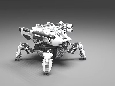 Intelligent Machine With Multiple Mechanical Legs White Black Cannons And Futuristic Design 3d model