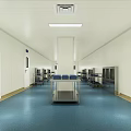Cleanroom Interior With White Walls Blue Flooring Metal Workbench And Storage Cabinets