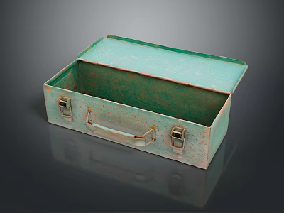 Vintage Light Green Metal Storage Box With Handle And Open Lid 3d model