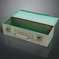 Vintage Light Green Metal Storage Box With Handle And Open Lid