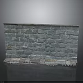 Modern Interior Design Featuring Blue Brick Wall With Mossy Surface And Damaged Bottom Edge