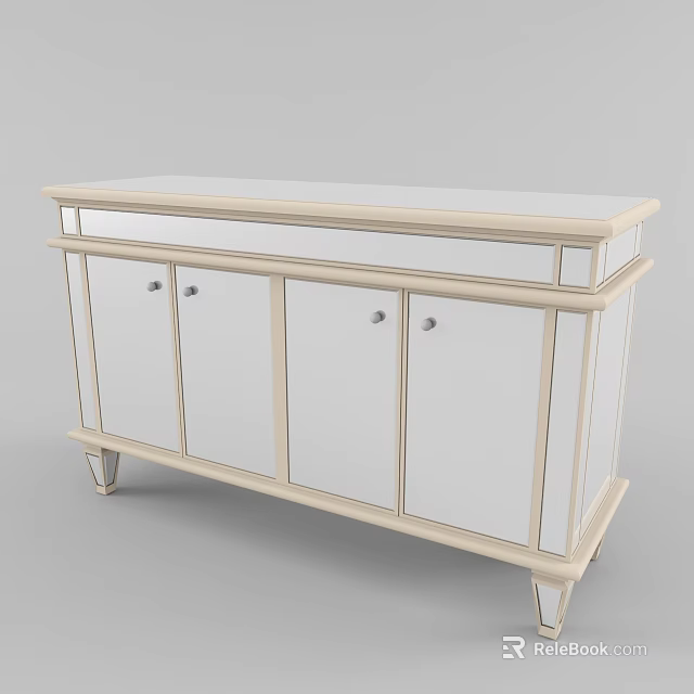 Elegant Light Beige Entryway Console Cabinet With Glass Doors And Metal Legs 3d model 