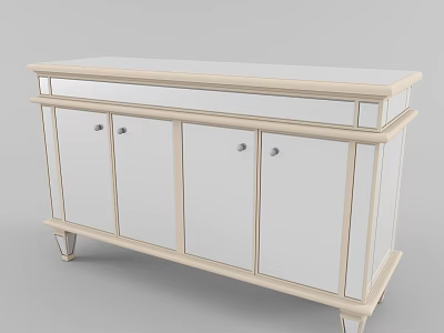 Elegant Light Beige Entryway Console Cabinet With Glass Doors And Metal Legs 3d model