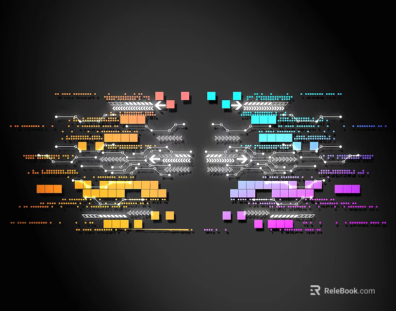 Colorful Lines Connecting Modules In Technical Flow Diagram With Blocks And Sections 3d model 