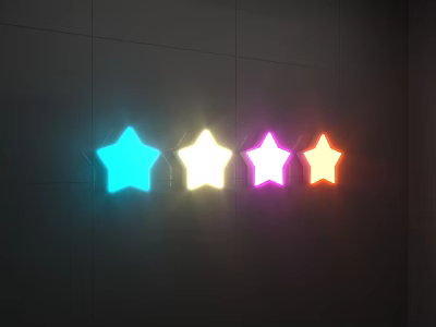 Star Shaped Wall Lights In Blue Yellow Pink Orange Colors On Dark Wall Lighting Up 3d model