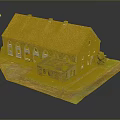 Scenic Historical Stone Building with Red Roof Small Annex and Green Grass