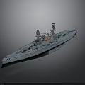 Large Military Warship 3D Model With Detailed Deck Towers And Weaponry