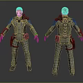 3D Character Model in Gray Tactical Outfit Showing Front and Back Views with Gear Details