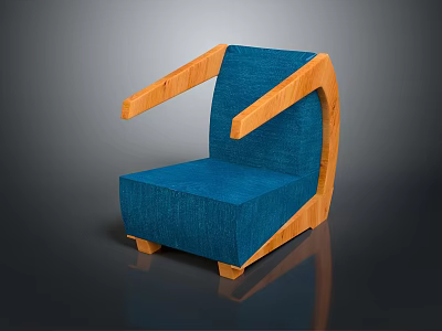 Modern Single Sofa With Blue Fabric And Wooden Arms Contemporary Design 3d model