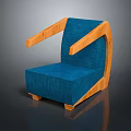 Modern Single Sofa With Blue Fabric And Wooden Arms Contemporary Design