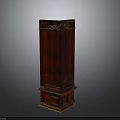 Red Wooden Architectural Pillar With Intricate Carved Decorations And Classical Design
